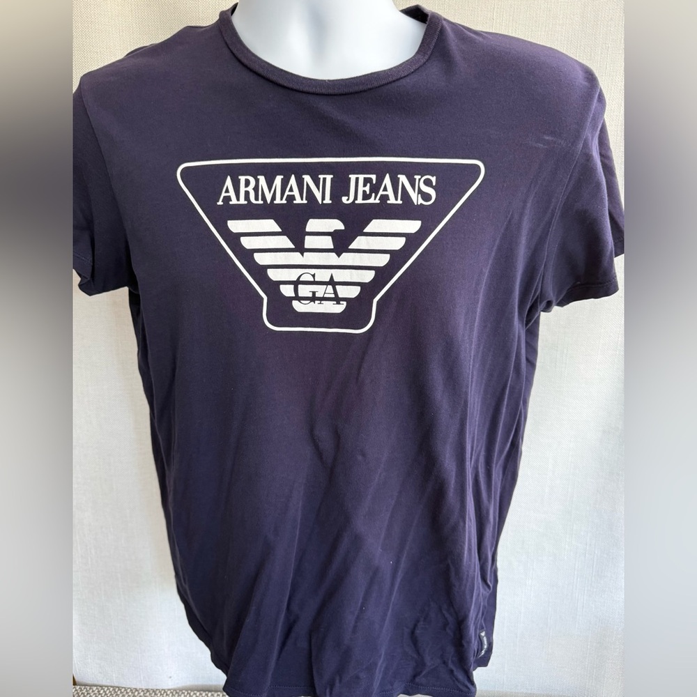 Armani Jeans Navy T-Shirt with White Logo Emblem